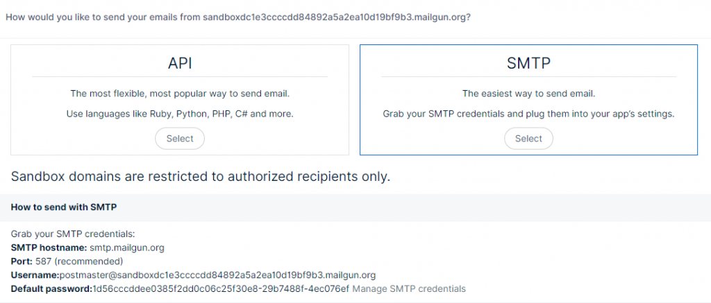 Mailgun SMTP information