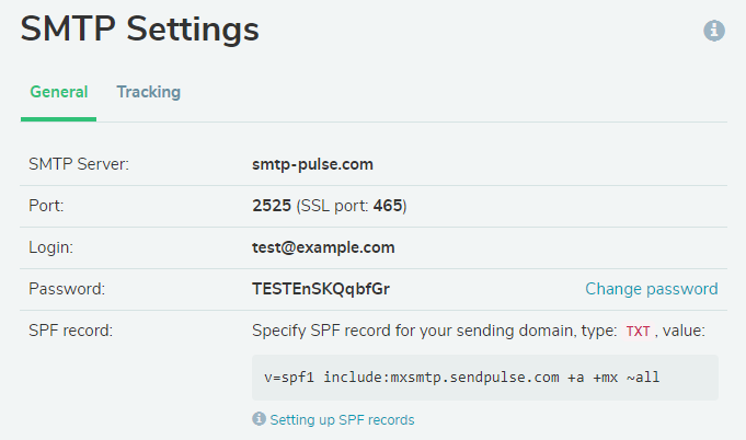SendPulse SMTP Settings