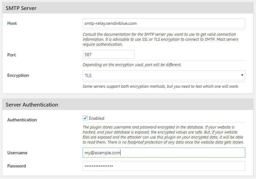 Custom SMTP Server settings