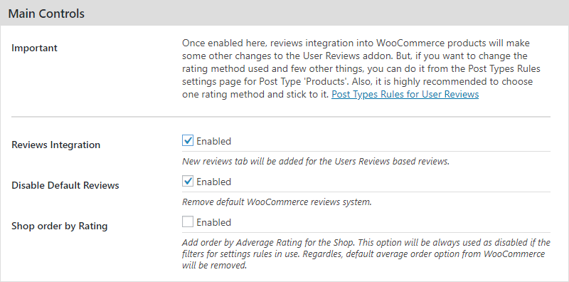 WooCommerce Integration main settings