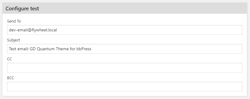 Email test configuration form