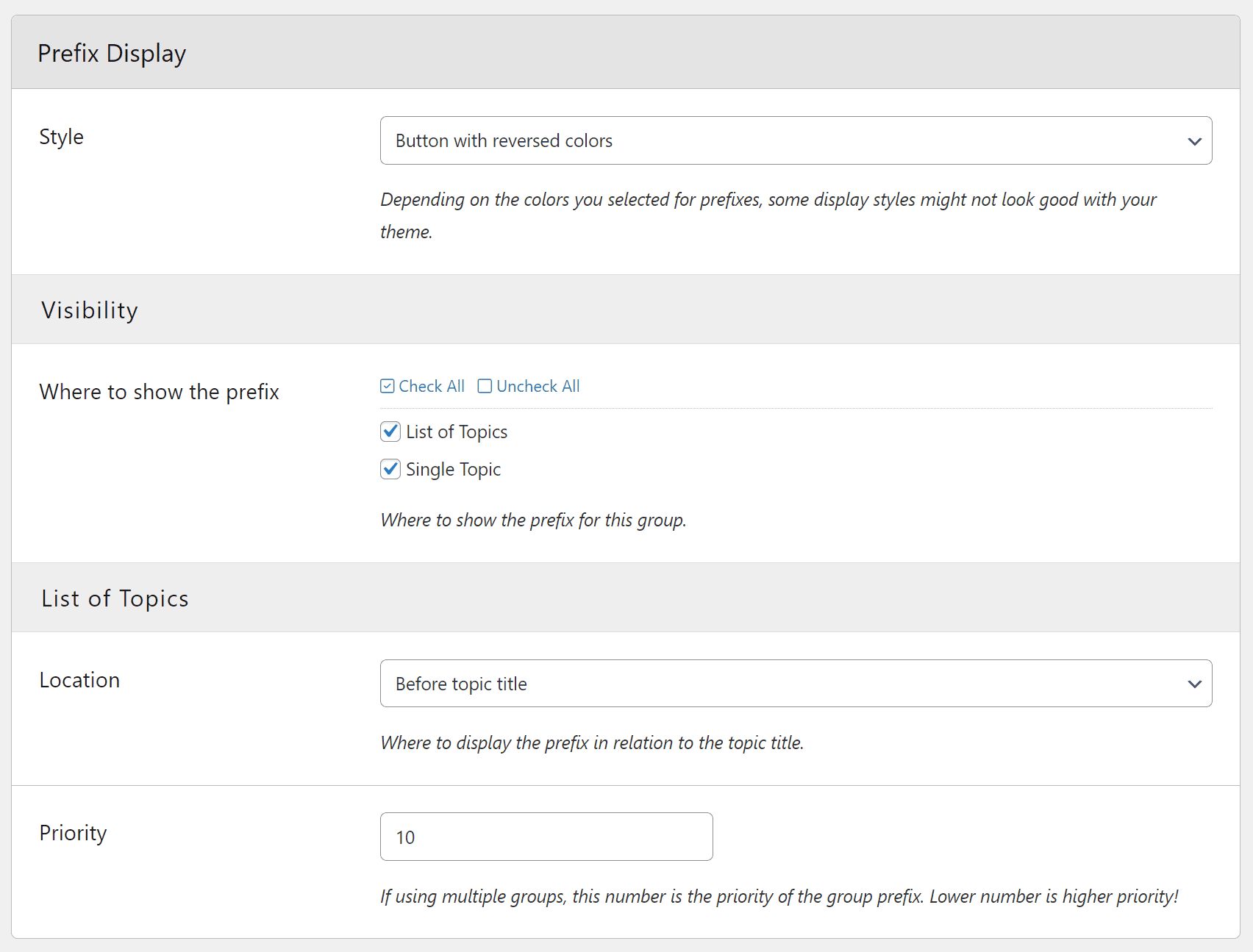 Group Prefix Display