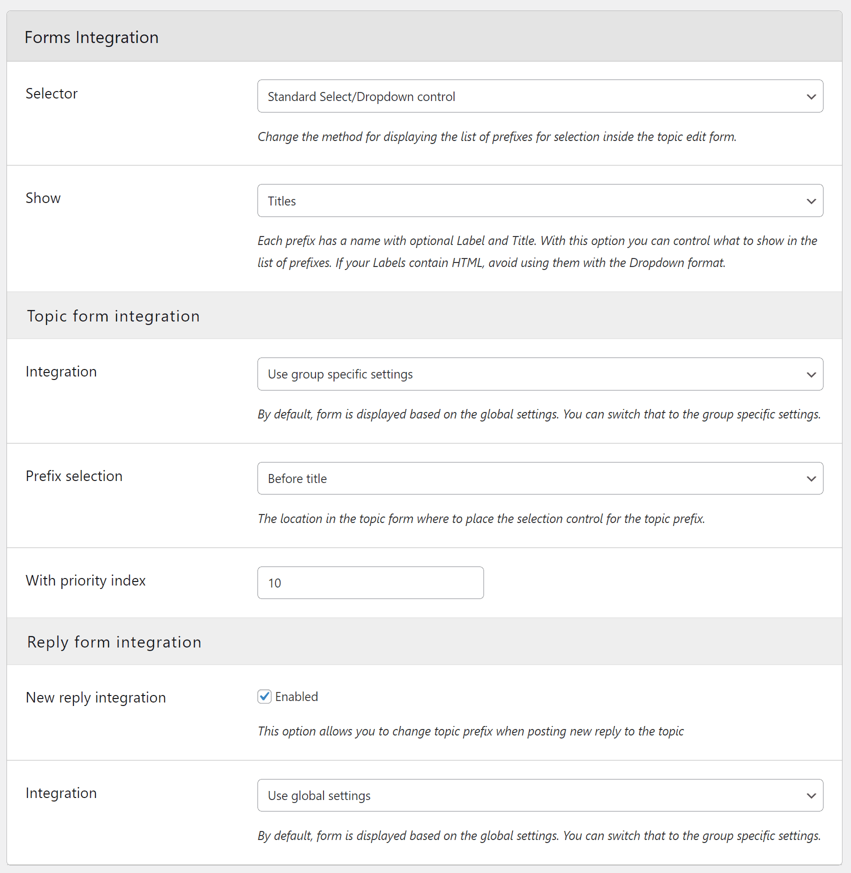 Group Form Settings