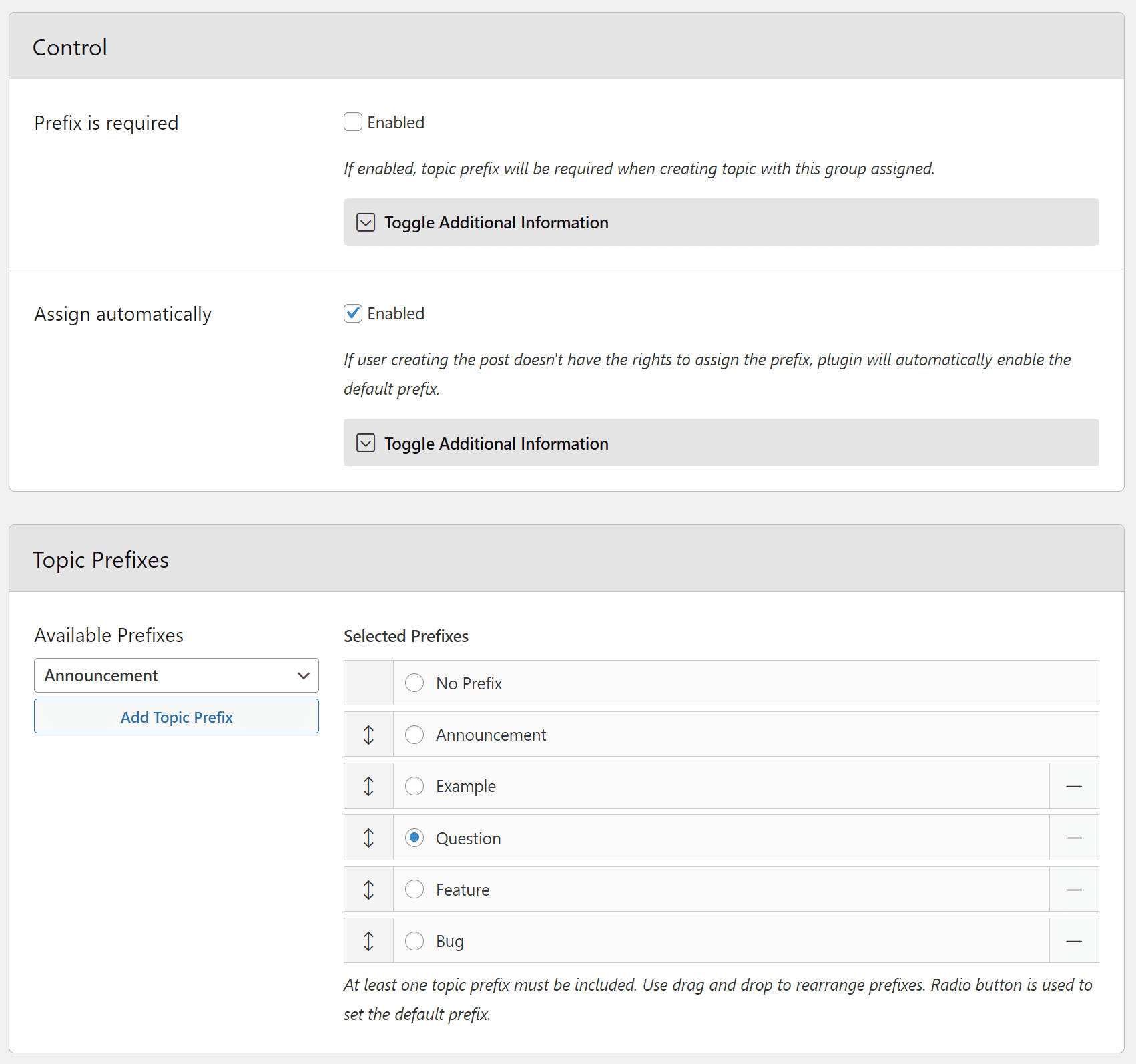 Group Prefixes Settings