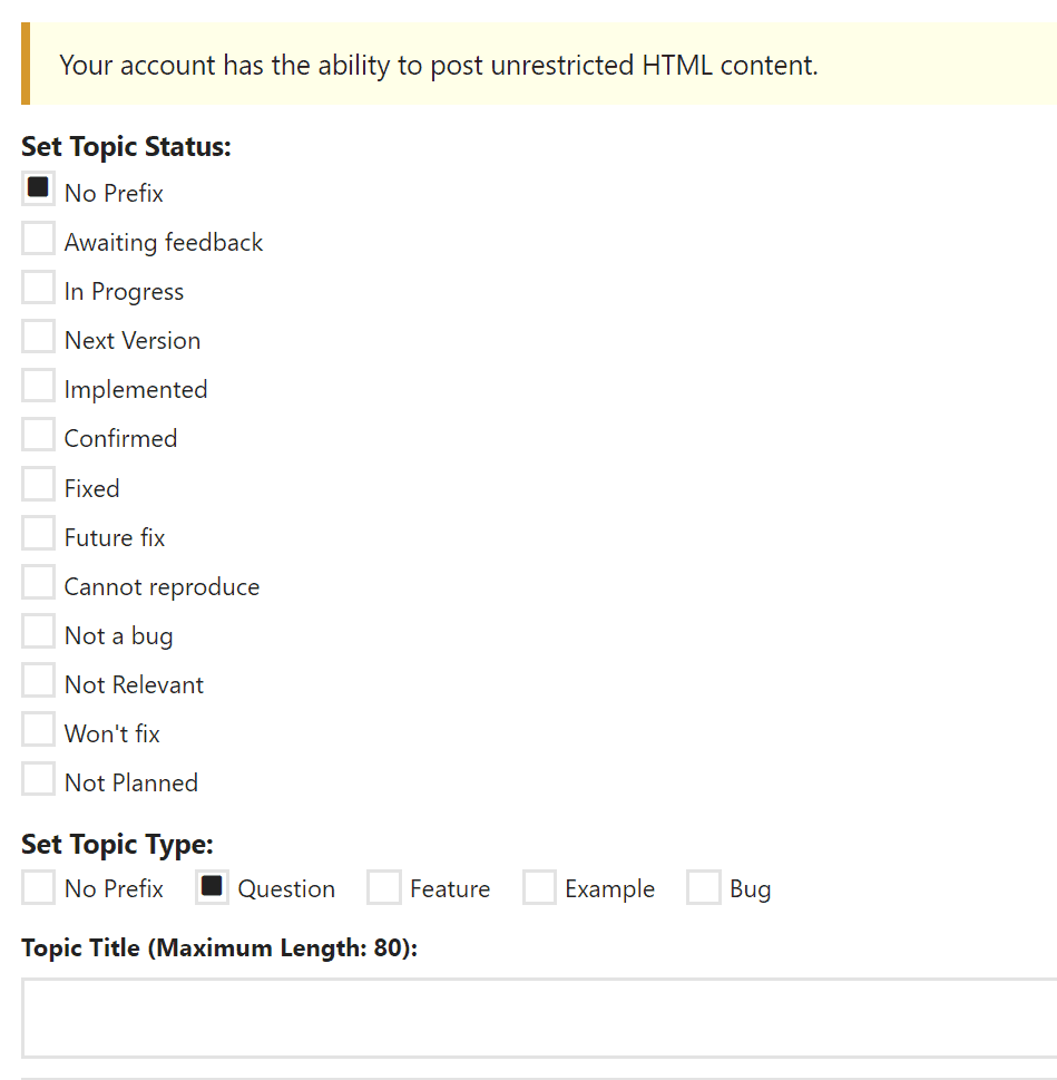 Topic Form: Prefixes via Radio controls
